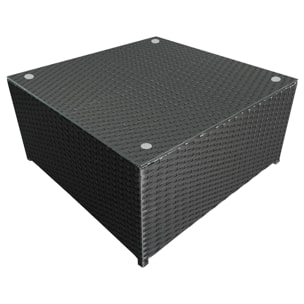 Salon de jardin BONIFACIO en résine tressée noir 6 places - coussin gris