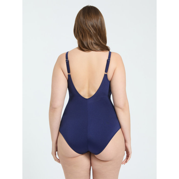 Fiorella Rubino - Costume intero con drappeggio e dettaglio luminoso - Blu