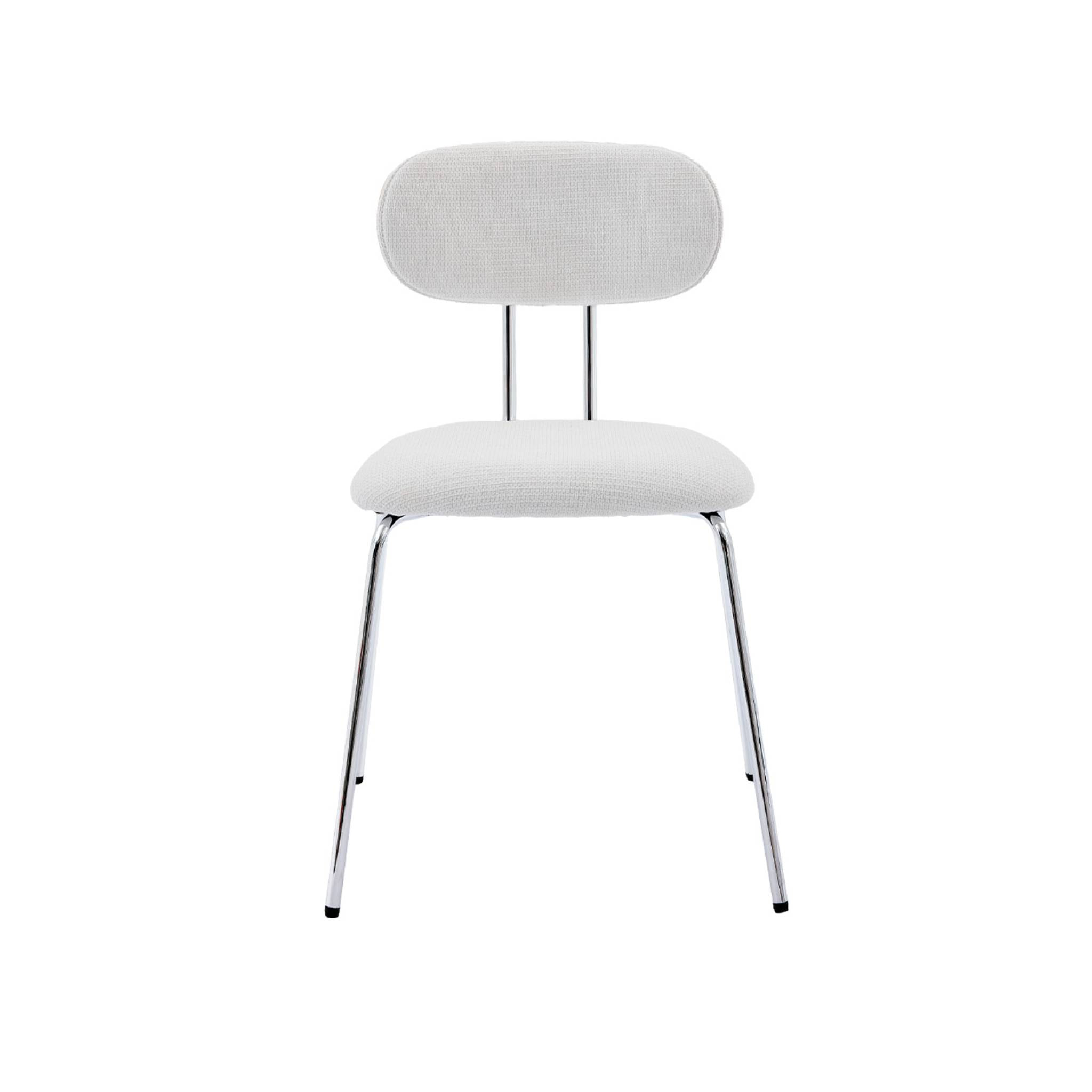 2 chaises décor bois courbé teinté chêne et tissu déperlant blanc. pieds métal chromé - L 45 x P 55 x H 80cm - Erin