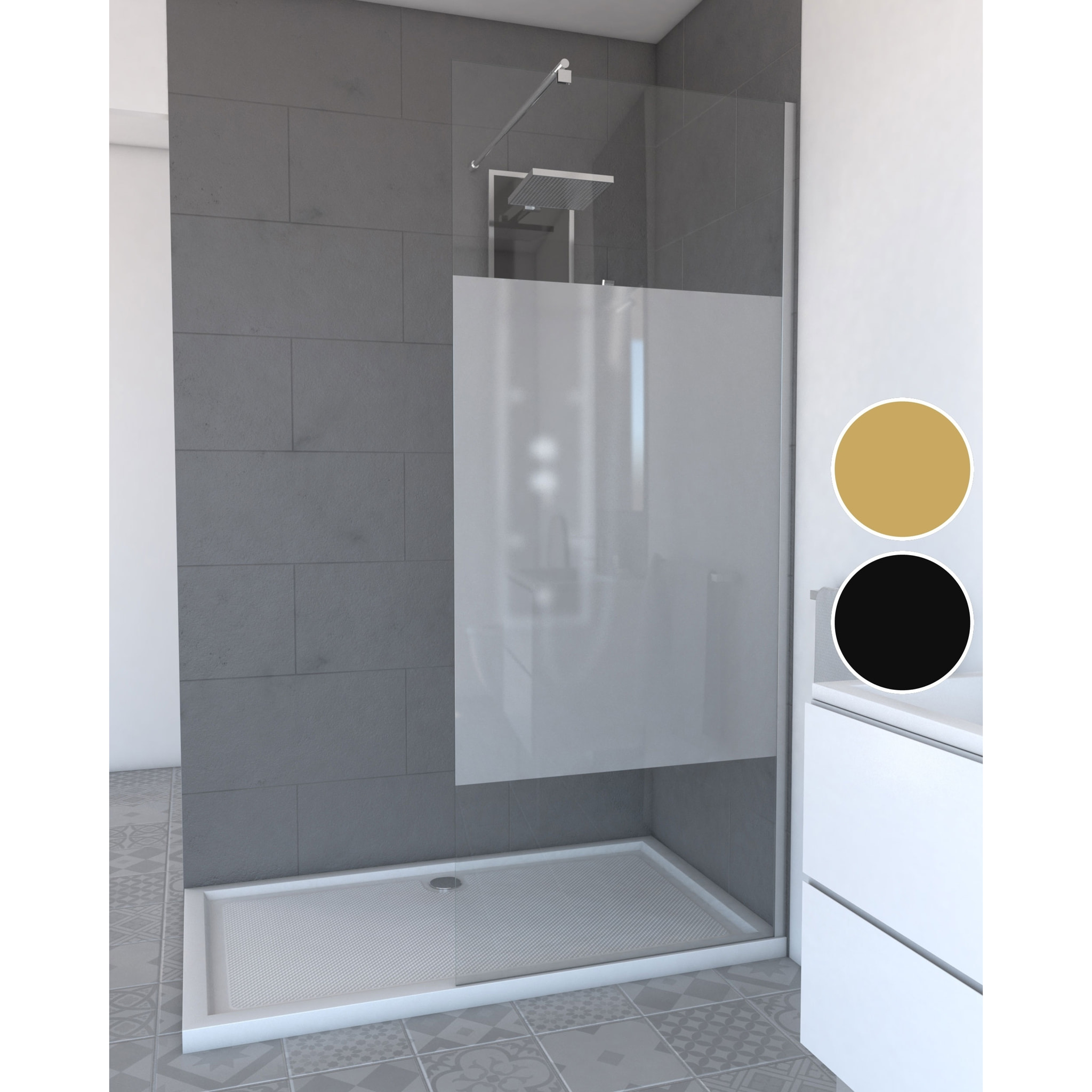 Paroi de Douche Dépolie 80x200cm + Barre de fixation extensible - Verre 8mm - Finition Chrome