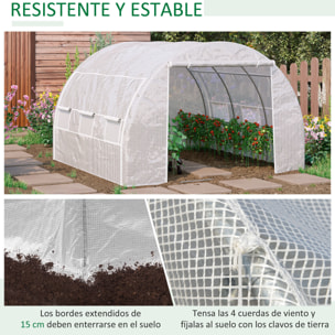 Invernadero de Túnel Jardín 3x3x2 m con Puerta y 6 Ventanas Enrollables Blanco