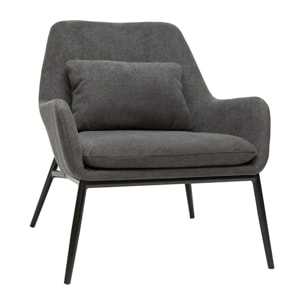 Fauteuil design en tissu effet velours gris foncé et métal noir MAXINE