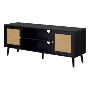 Goto - meuble tv - noir et cannage - 2 portes et 2 niches - 140 cm - Noir