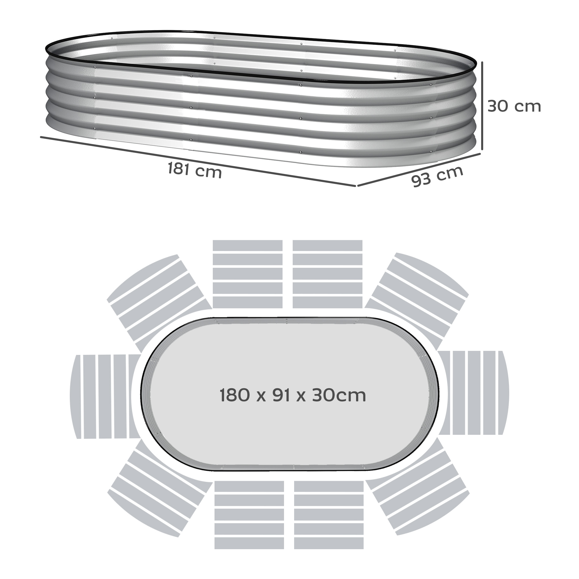 Jardinière carré potager dim. 181 x 93 x 30 cm tôle d'acier galvanisée