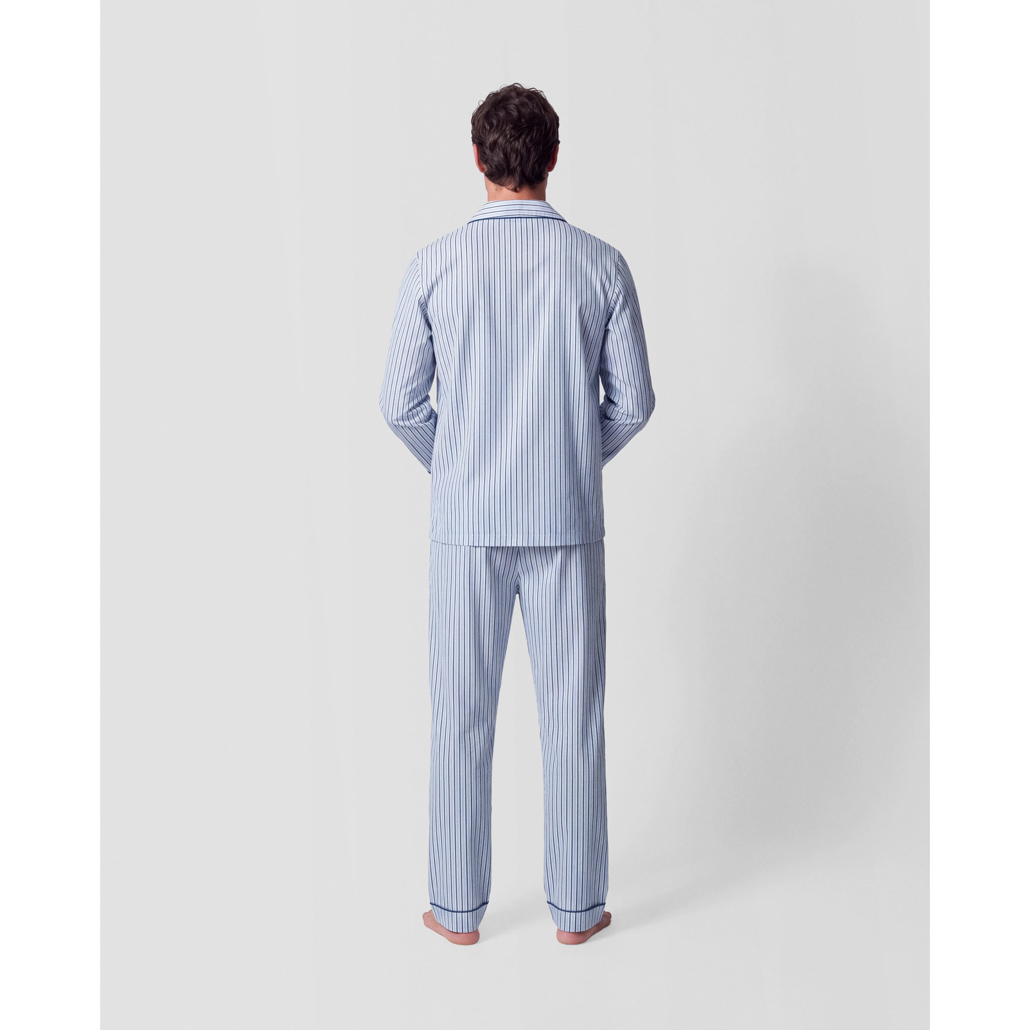 Pigiama lungo a camicia in cotone a righe Hermes blu navy
