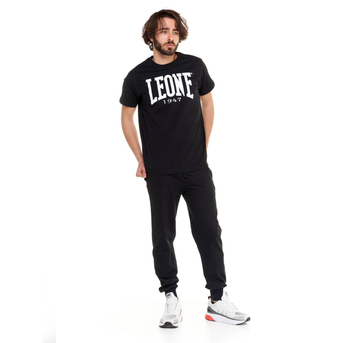 Camiseta de manga corta de algodón elástico con gran logo Leone Basic
