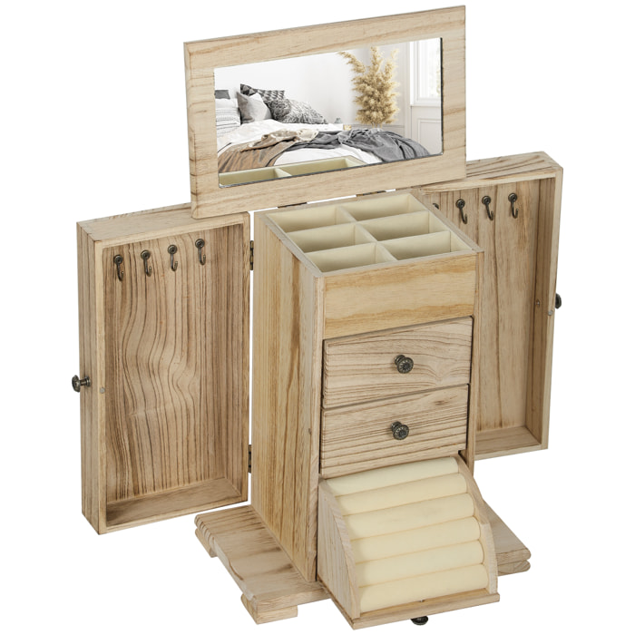 Armoire à bijoux bois style naturel poignées bouton effet bronze antique miroir