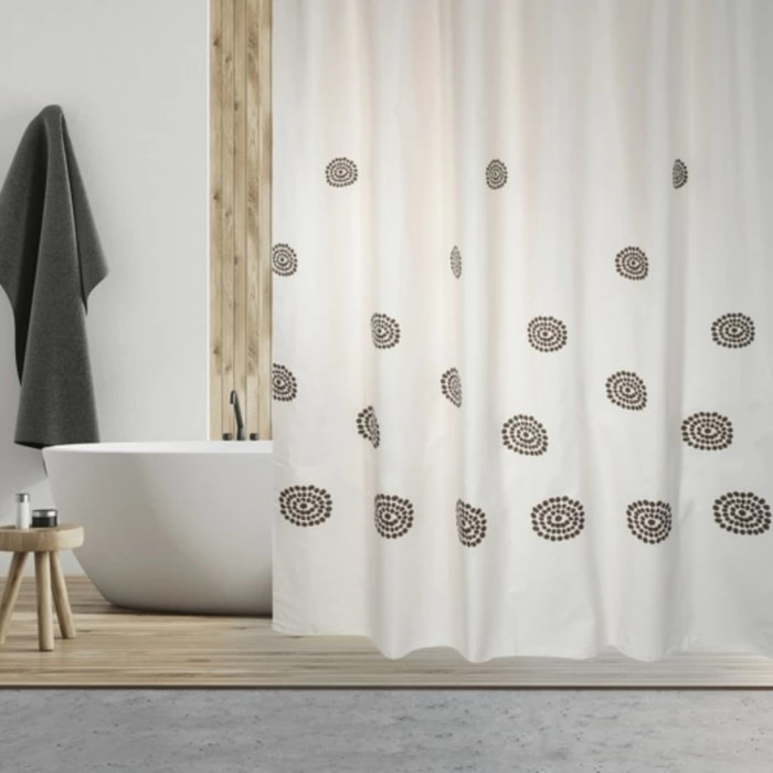 Rideau de douche Coton & Polyester TRIBAL 180x200cm QUALITE PREMIUM Beige & Marron - Anneaux inclus MSV