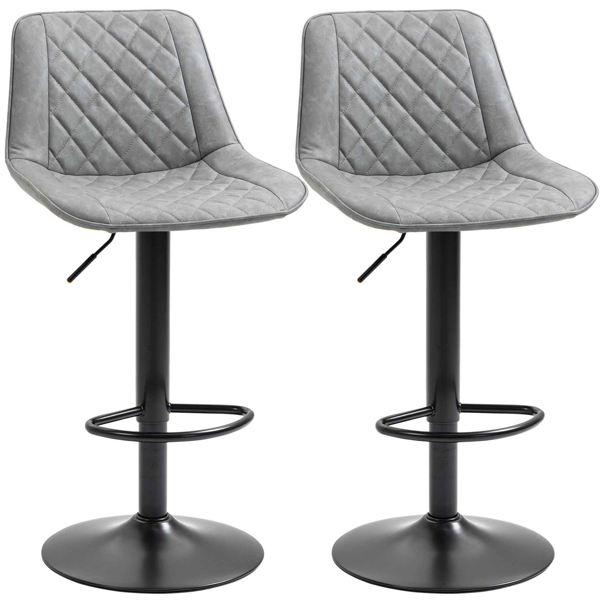 Juego de 2 Taburetes de Bar Giratorios, Taburetes Altos de Cocina con Altura Ajustable 86-106 cm, Sillas Altas de Cocina, Tapizada en Cuero Sintético, Respaldo y Reposapiés, Gris