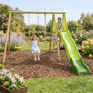 Balançoire en bois 2,30 m Topwood YAKI VERT - 6 enfants