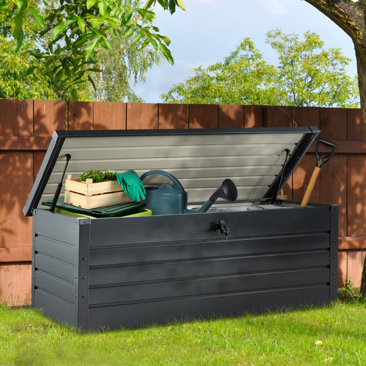 Coffre de jardin métal gris 600L