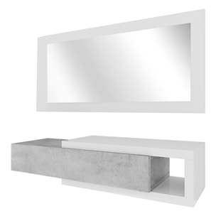 Mobile Maiorca Mobiletto da Ingresso Sospeso con Cassetto Mensola e Specchio Arredo Arredamento Sala 81 x 116 x 29 cm Bianco Lucido e Grigio Cemento