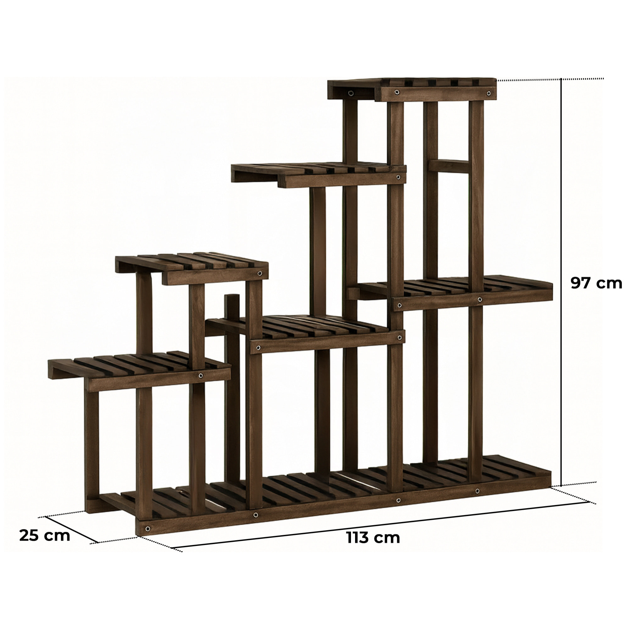 Takumi - Scaffale per Piante Fioriera 113x97x25 cm Porta Vasi da Interno 9 Ripiani in Legno di Abete