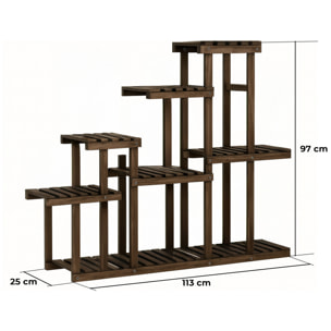 Takumi - Scaffale per Piante Fioriera 113x97x25 cm Porta Vasi da Interno 9 Ripiani in Legno di Abete