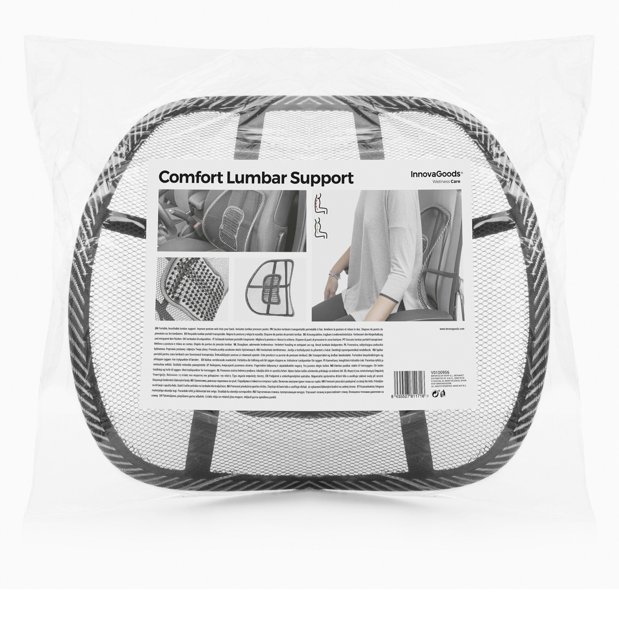 Supporto lombare portatile traspirante - nero - 40x37 cm