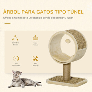 Árbol para Gatos 40x30x56 cm Ø32cm Rascador de Gato con Túnel Superior Poste Rascador de Yute Natural Beige