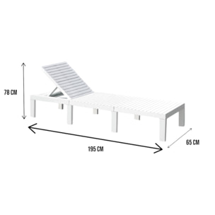 Lettino prendisole Caserta, Sdraio da giardino regolabile, Lettino da esterno, 100 % Made in Italy, Cm 195x65h78, Bianco