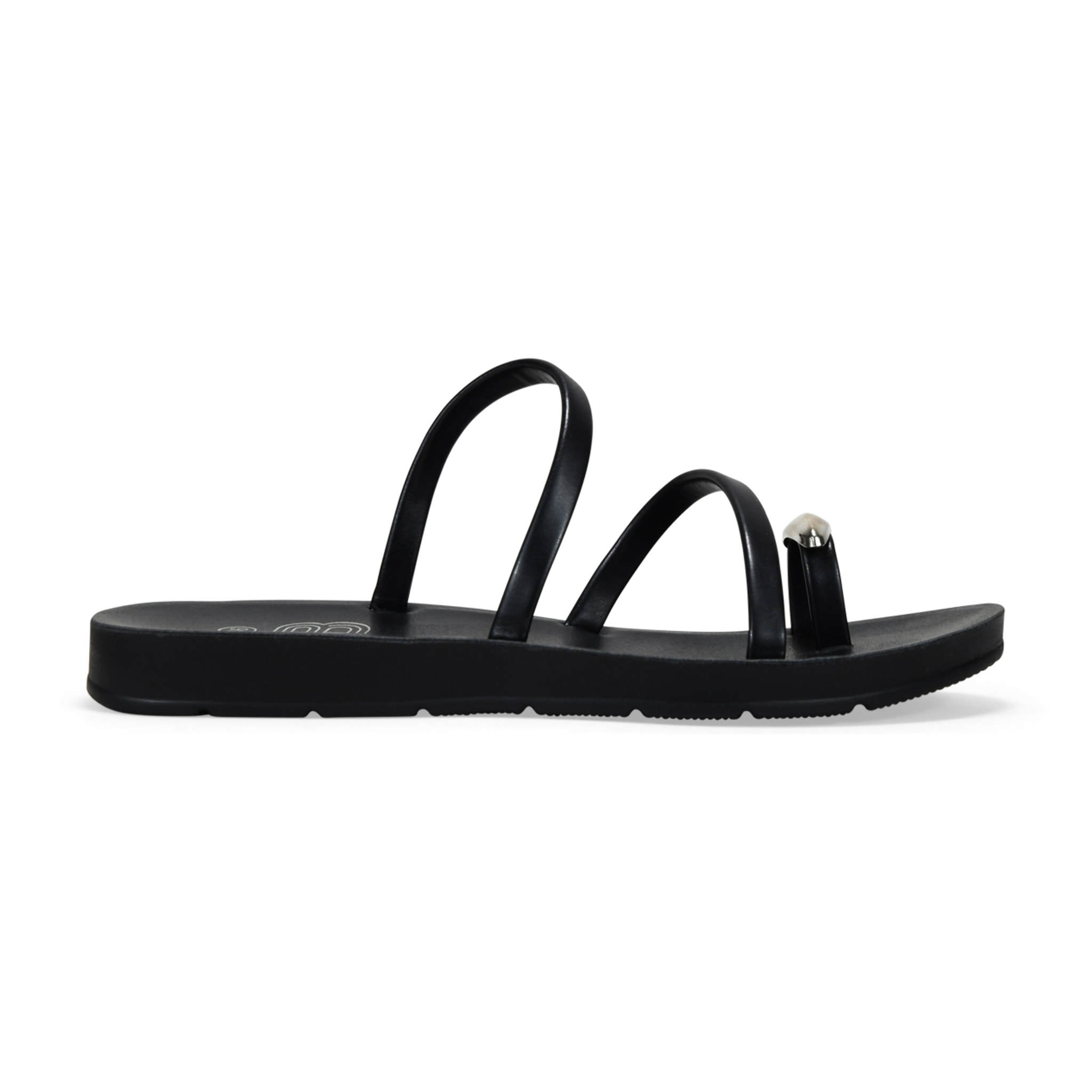 Sandalias de dedo negras con anillo metálico