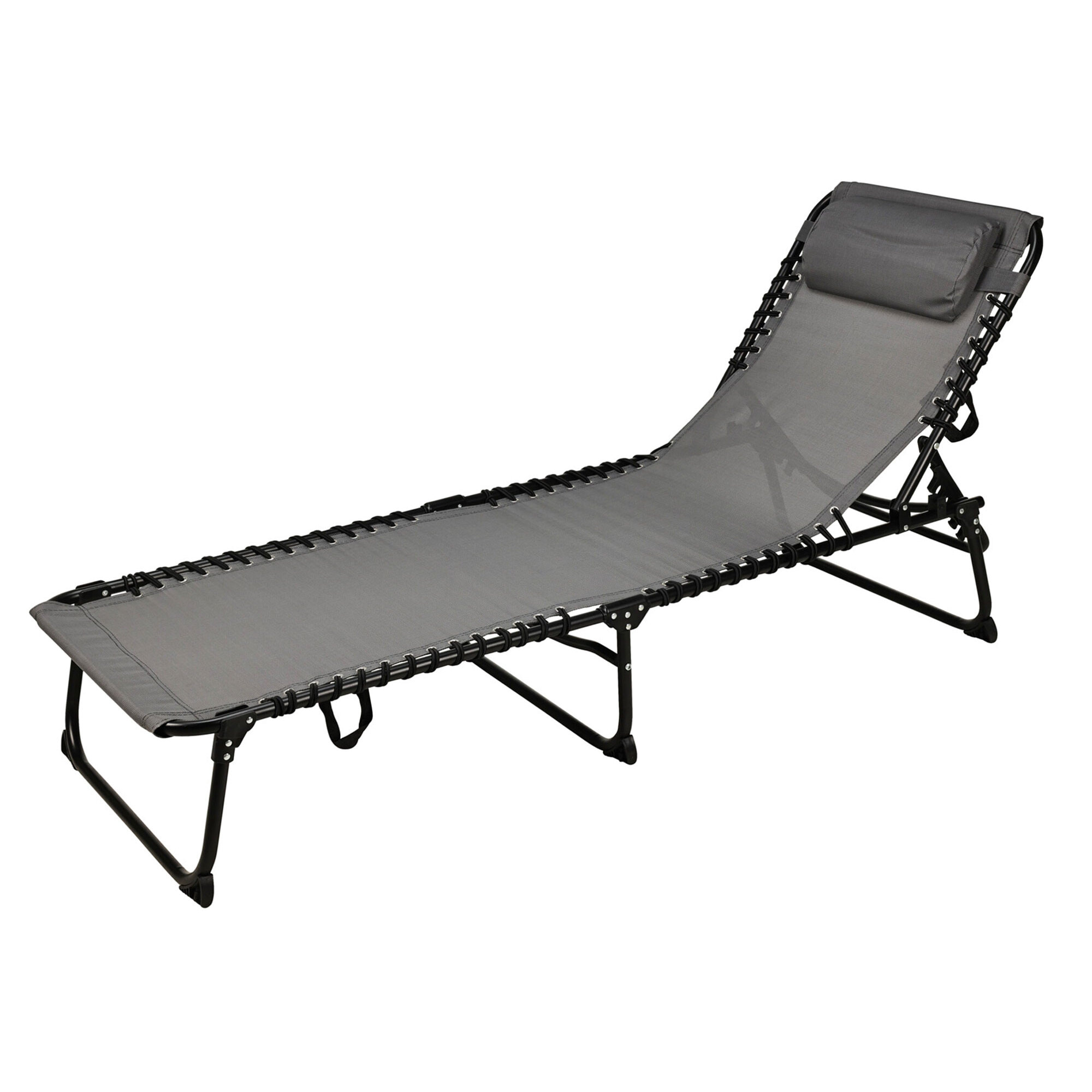 Well Home Tumbona de camping 190x60x30cm Acero Textilene 2x1 negro / gris oscuro hasta 110kg