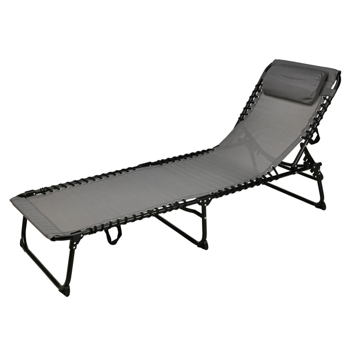 Well Home Tumbona de camping 190x60x30cm Acero Textilene 2x1 negro / gris oscuro hasta 110kg