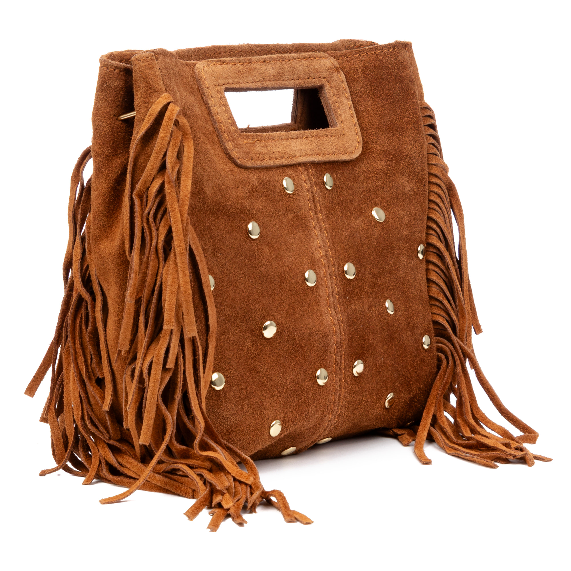 Barbata bolso bandolera mujer. Piel auténtica Gamuza con tachuelas decorativas.