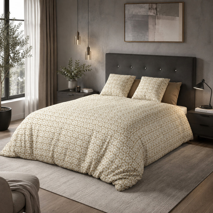 Parure de couette 3pcs avec taies oreiller 100% microfibre 60gsm - carmel