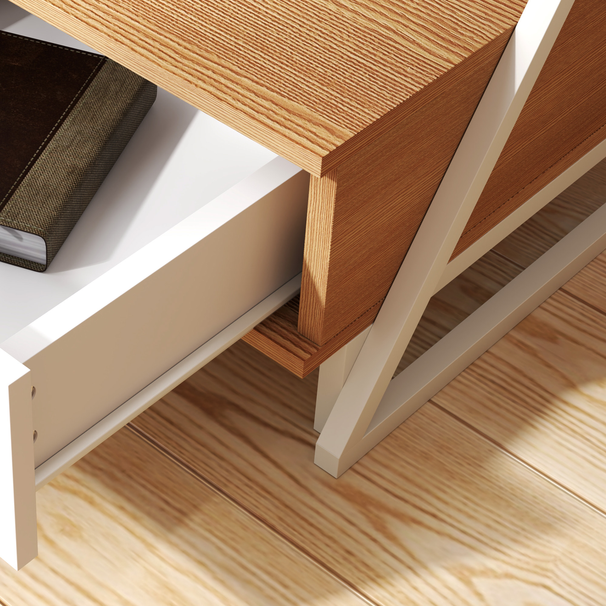 Juego de 2 Mesas Auxiliares para Salón Mesitas Auxiliares en Forma de Z con Cajón y Compartimento Mesita Auxiliar para Salón Dormitorio 40x35x50 cm Madera Natural