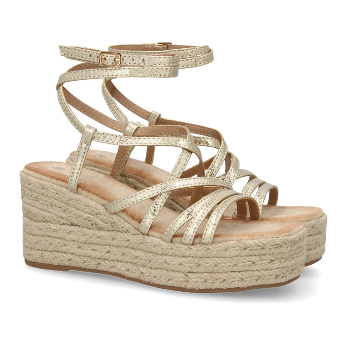 Sandalias de cuña de yute para mujer, diseño comodo y moderno con tiras cruzadas