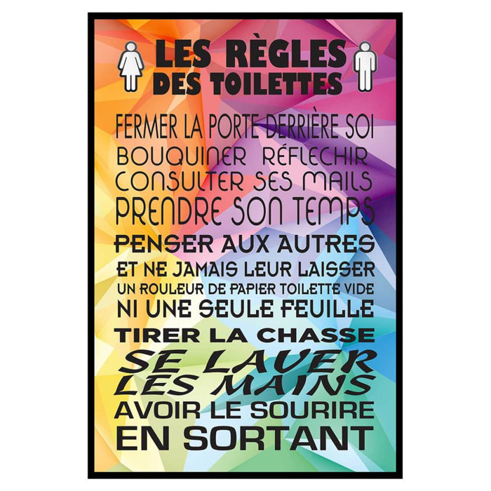 Affiche encadrée règles des toilettes version colorée Affiche + cadre en métal - Noir