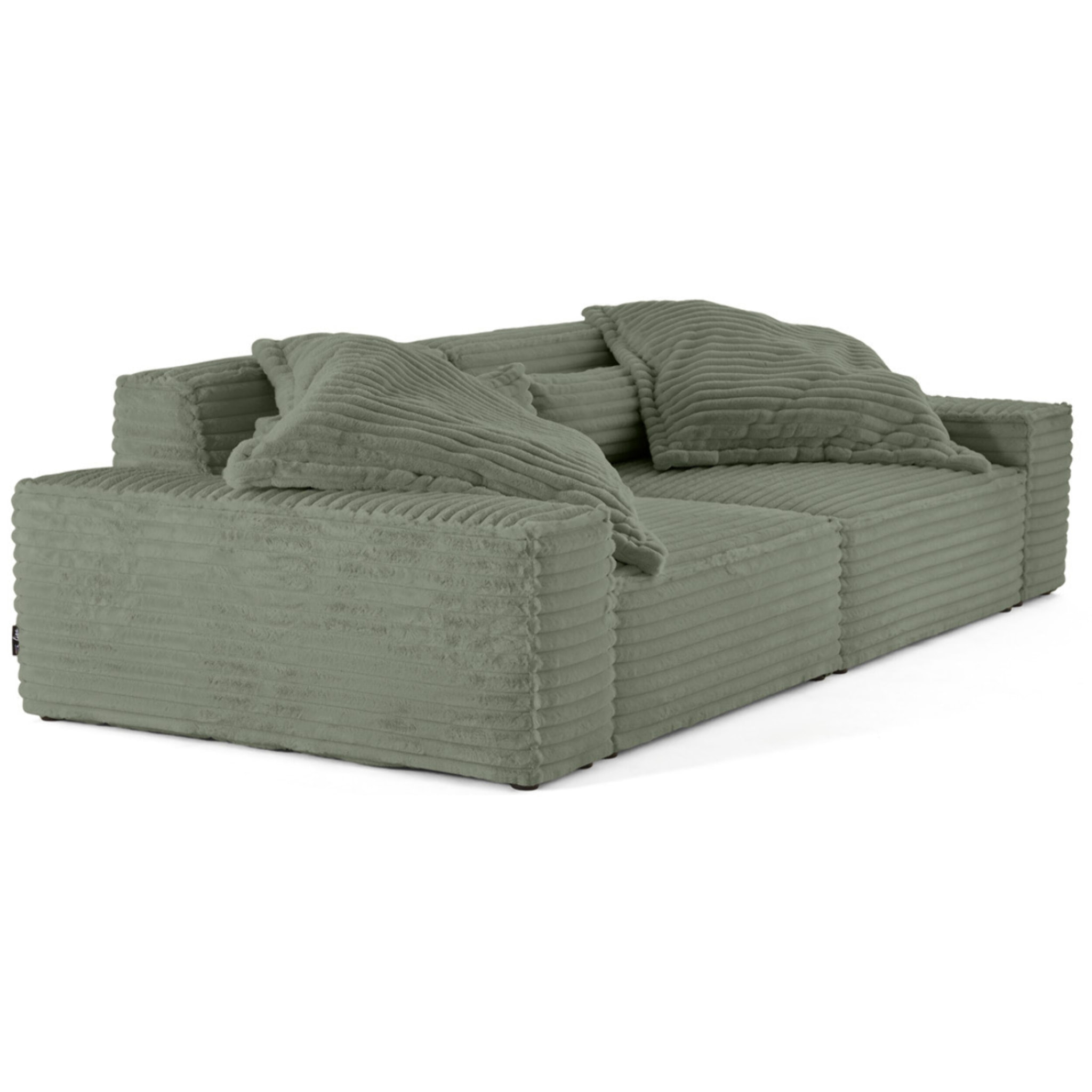 Richie - canapé droit 3 places avec double méridienne - assise profonde - en fausse fourrure côtelée - Vert