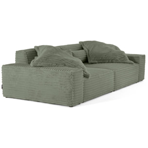 Richie - canapé droit 3 places avec double méridienne - assise profonde - en fausse fourrure côtelée - Vert