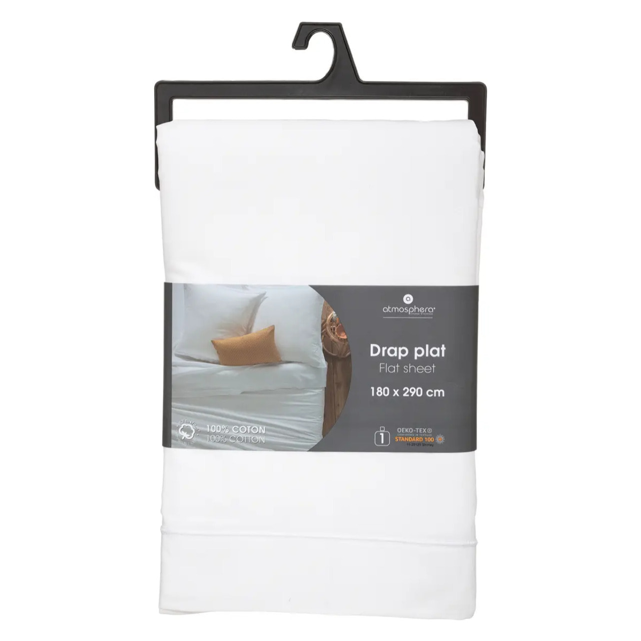 Drap plat "Carina" en coton 180x290cm blanc