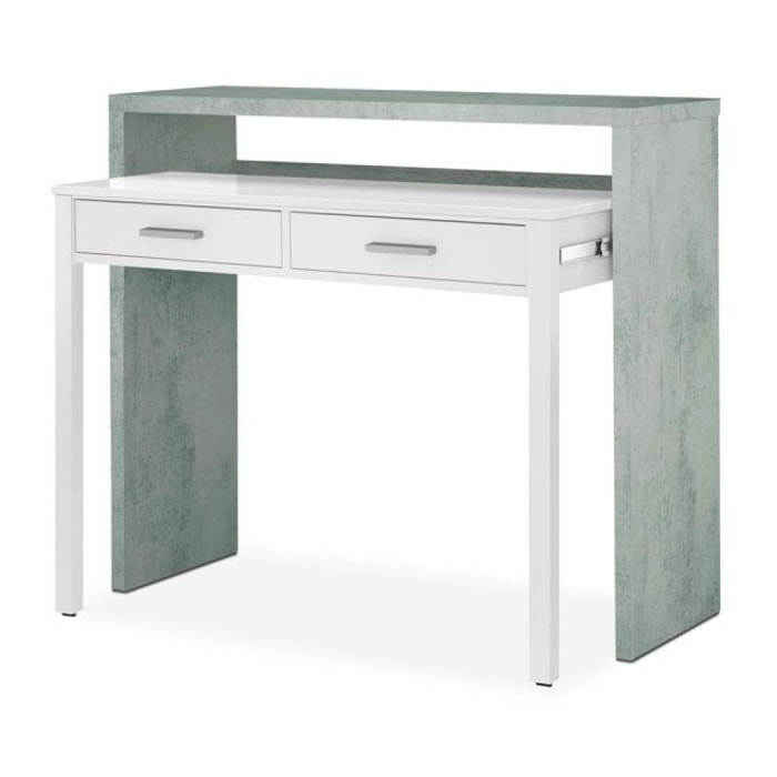 Mesa de escritorio extensible Bureau Blanco Artik (Blanco Mate) - Gris Cemento