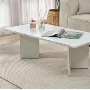 Table basse moderne blanche effet laque - pieds en V MARFA