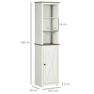 Armario Alto de Baño Mueble Columna de Baño Armario de Almacenamiento con 3 Compartimientos Puerta y Estante Ajustable 39,5x30x160 cm Blanco