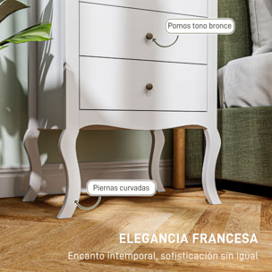Cómoda con 4 Cajones Cómoda de Dormitorio Estilo Francés con Diseño Anti-vuelco Cajonera para Salón Pasillo 60x40x98,5 cm Blanco y Roble