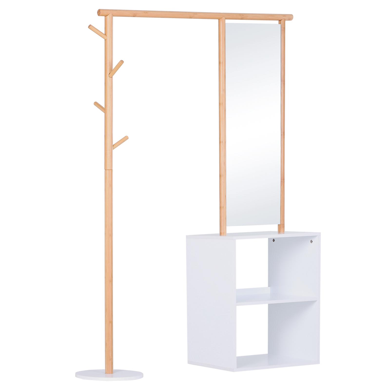 Porte-manteaux meuble d'entrée avec penderie + miroir MDF bambou