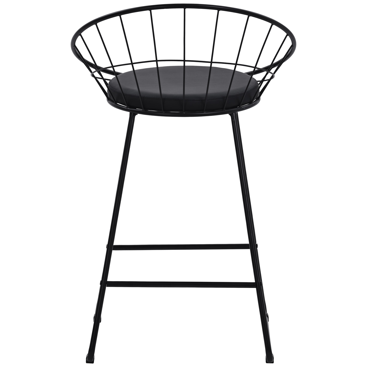 Lot de 2 tabourets de bar 65cm en métal noir et coussin noir ALEX