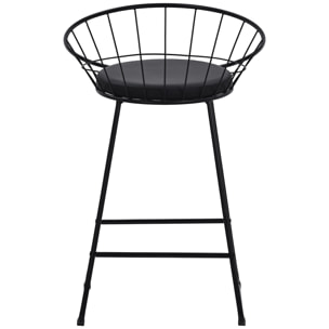 Lot de 2 tabourets de bar 65cm en métal noir et coussin noir ALEX