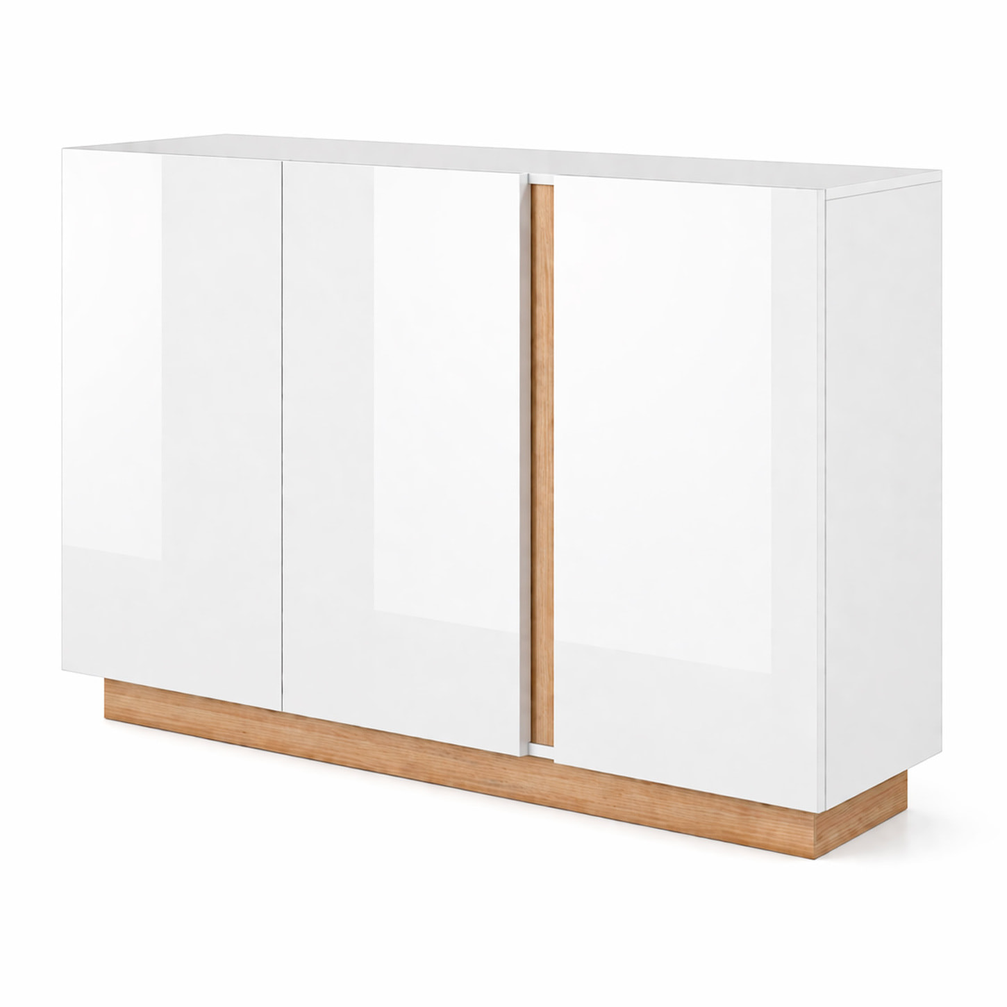 Credenza Soggiorno 3 Ante Madia Moderna Con Ripiani Interni Mobile Contenitore Design Elegante Oldenburg 138 x 40 x 90.5 Cm Bianco Lucido e Rovere