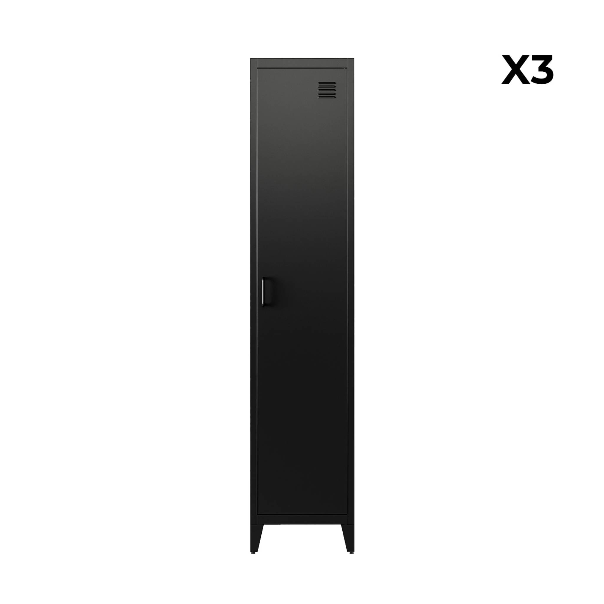 Armoire chambre enfant en acier noir. 4 espaces de rangement. casier. L 38 x P 38 x H 180 cm