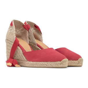 Alpargatas de cuña de mujer Carina en algodón orgánico acabado lavado, cierre mediante lazada