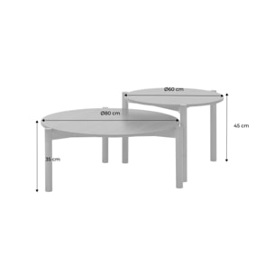 Tables gigognes rondes décor bois. piètement bois d'hévéa noyer - Harmony