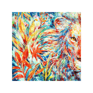 Diptyque peinture sur toile cadre décoratif mural lion multicolore - JUNGLE