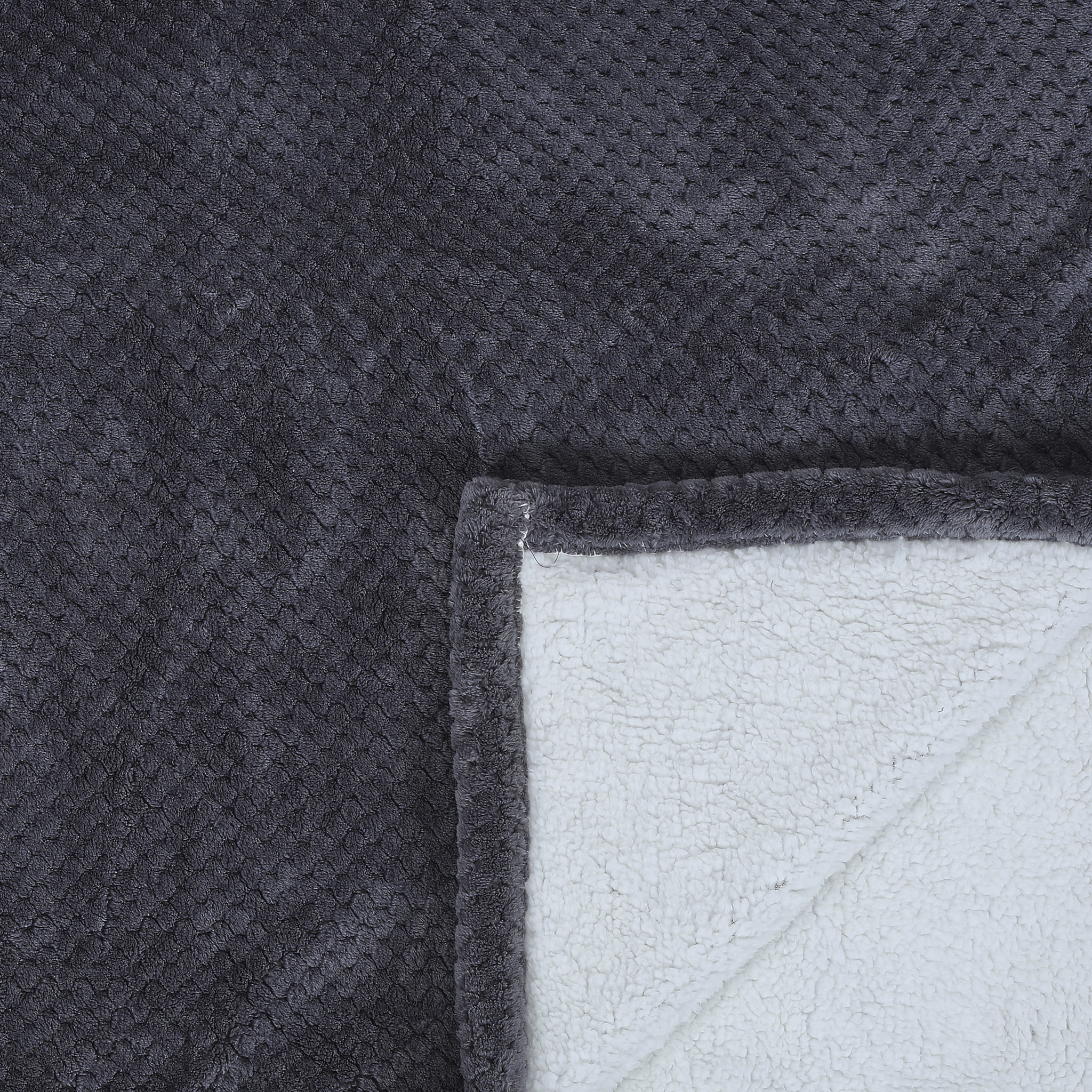 Plaid - HOME DECO FACTORY - Nid Abeille - Sherpa - Gris - 180 x 220 cm