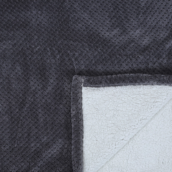 Plaid - HOME DECO FACTORY - Nid Abeille - Sherpa - Gris - 180 x 220 cm