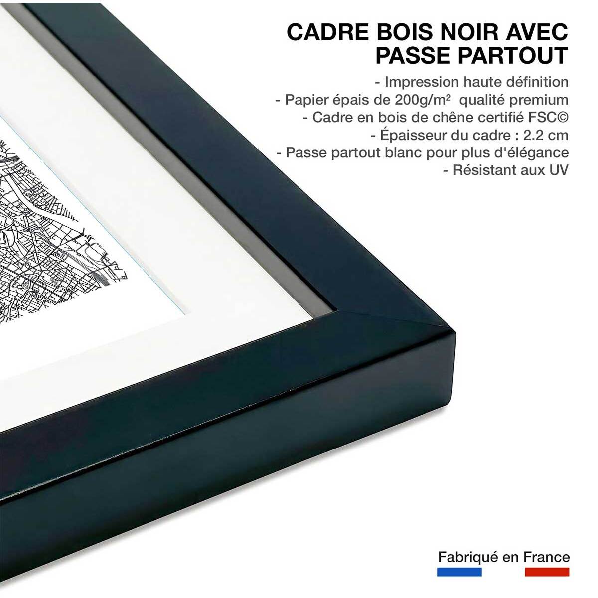 Affiche graphique paris france Affiche + cadre en bois - Noir