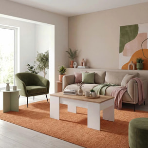 Mesa de centro elevable con almacenaje en blanco artick y roble canadian 100x45-56 cm Vita Blanco Artik (Blanco Mate) - Roble Canadian