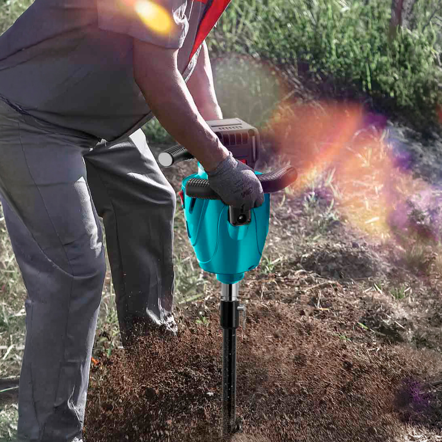 Taladro eléctrico para tierra de 20V con motor sin escobillas. Dos baterías de 15.000 mAh, 2 brocas de 40/60 mm y mezclador incluido.