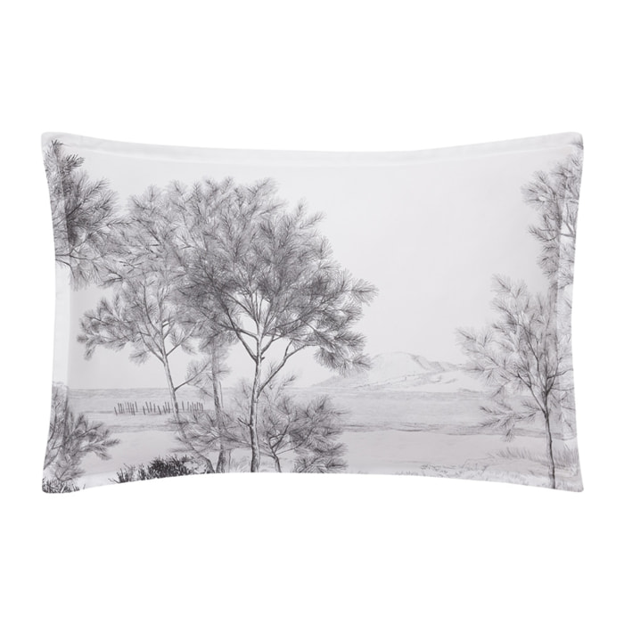 Taie d'oreiller imprimée en satin de coton bio, DUNE, noir et blanc